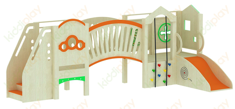 Preschool Educational Equipment Wooden Indoor Climbing And Slide Playground