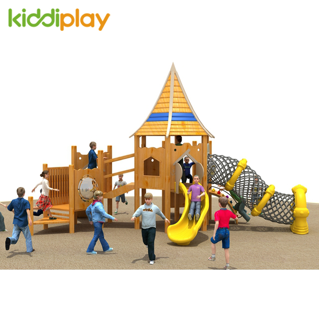 Happy Children Slide Small Wooden Outdoor Playground for Sale