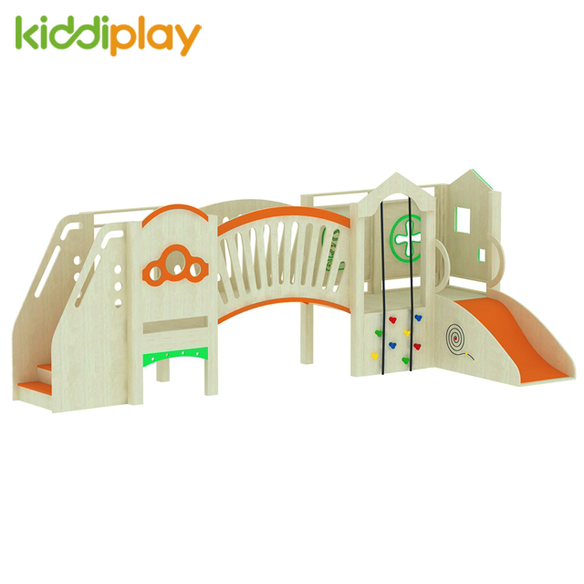 Preschool Educational Equipment Wooden Indoor Climbing And Slide Set