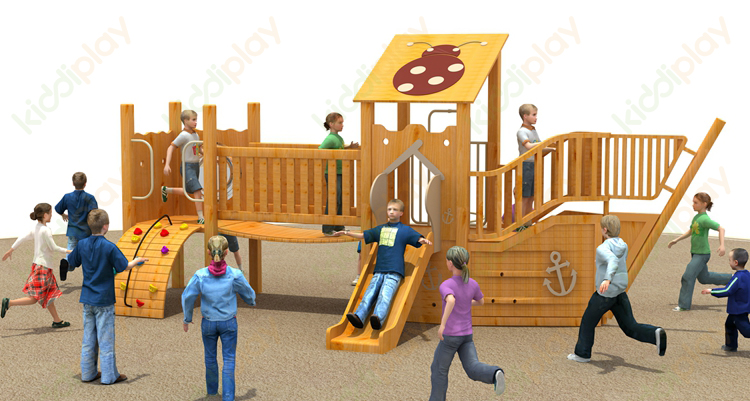 Wooden Slide Series Outdoor Playground Equipment with Climbing Wall 