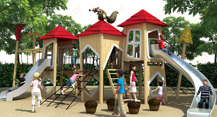 Good Quality Outdoor Children's Slide Wooden Series House Playground Equipment