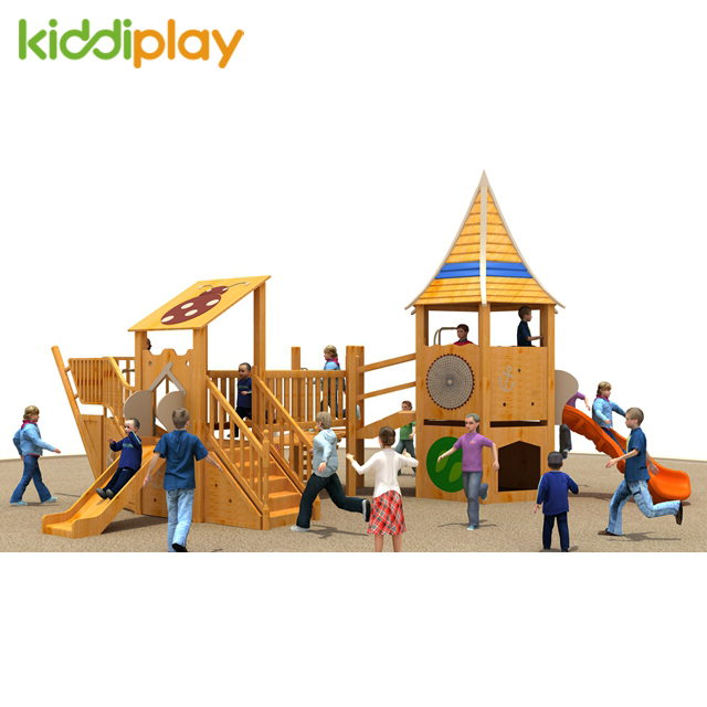 Safe Wooden Slide Series Kindergarten Exterior Outdoor Play Area Equipment