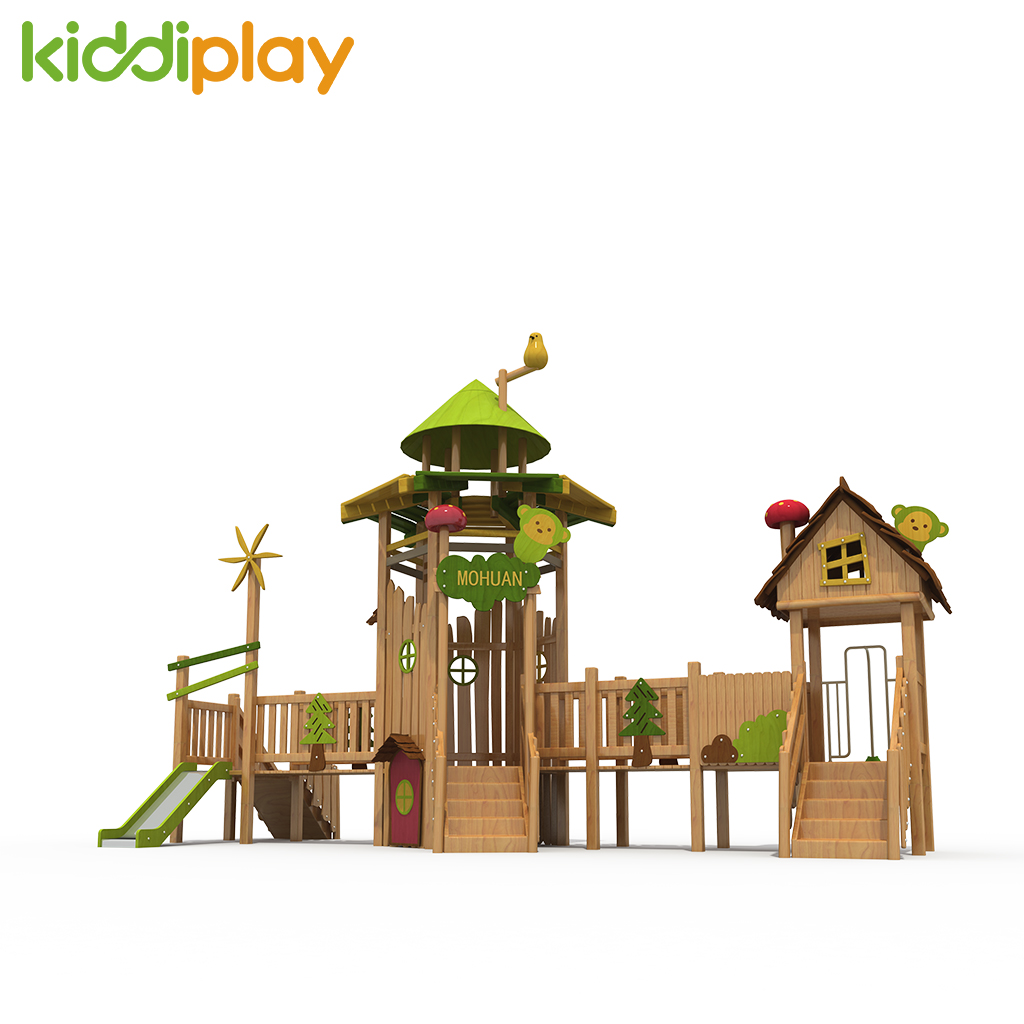 New Design Children Outdoor Wooden Playground Equipment with Slide And Play House